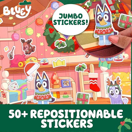 Bluey Holiday Sticker Playset, 50+ Repositionable Stickers, Double-Sided Play Scene, Christmas Toys & Games, Stocking Stuffers, No-Mess Toddler Travel Toys, Holiday Road Trip Activities for Kids