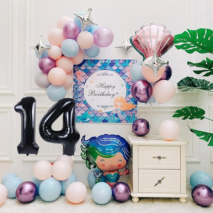 Smlpuame 40 inch Number Balloon 0-9 Black Large Number 14 Balloons,Digital Balloons for Birthday Party Celebration Decorations Supplies, Helium Foil Number Balloons for Wedding Anniversary