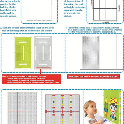 Build On Wall or Table - Customize Building Block Wall, 8 Pack (10" x 20") Self Adhesive Building Base Plate, 440 Pcs Compatible with All Major Brand Brick - Fastest Easiest DIY Fun Wall and Desk