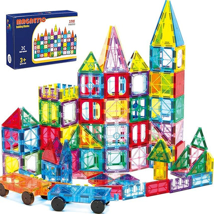 Ryoichi 138PCS Magnetic Building Tiles Set with 2 Cars, STEM Educational Construction Blocks & Montessori Learning Toys for Kids Ages 3-9+ Years