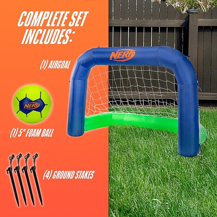 Nerf NERF AirGoal Inflatable Soccer Goal Set - Instant Blow Up Youth Goal + Foam Soccer Ball - Plug in Inflation in 10 Seconds - Kids Net Toy for Kids + 5" Inch Mini Ball