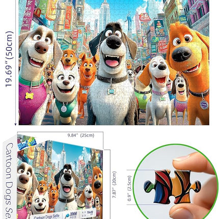 Blueforest 1000 Piece Jigsaw Puzzle for Adults - Cute Cartoon Dogs in City Theme, Challenging & Fun Adult Puzzles for Stress Relief & Home Decor 27.5x19.7 Inch
