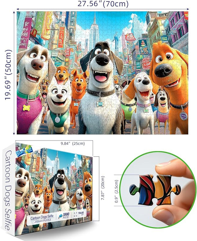 Blueforest 1000 Piece Jigsaw Puzzle for Adults - Cute Cartoon Dogs in City Theme, Challenging & Fun Adult Puzzles for Stress Relief & Home Decor 27.5x19.7 Inch