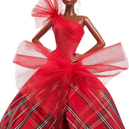 Barbie Signature Doll, 2024 Holiday Fashion Doll with Brown Hair Wearing Plaid Gown, Seasonal Collector Gift in Displayable Packaging