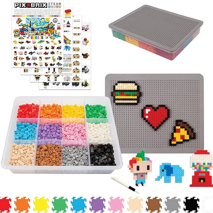 Pix Brix Pixel Art kit Puzzle Bricks - 3,000 Piece Pixel Art Container, 12 Color Medium Palette - Interlocking Building Bricks, Create 2D and 3D Builds Without Water or Glue - Stem Toys, Ages 6 Plus