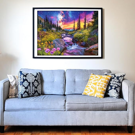 Think2Master Starry Mountain River 500 Pieces Large Format Jigsaw Puzzle: Kids 12+, Teens, Adults & Families.Vibrant Starry Night & Milkyway Landscape with Flowers. Great Gift. Size: 26.8” X 18.9”