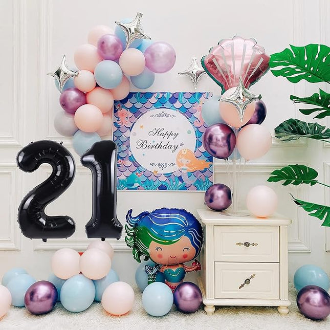 Smlpuame 40 inch Number Balloon 0-9 Black Large Number 21 Balloons,Digital Balloons for Birthday Party Celebration Decorations Supplies, Helium Foil Number Balloons for Wedding Anniversary