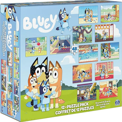 Spin Master Games, Bluey Puzzles 12-Pack, Jigsaw Puzzles for Preschoolers, Ages 4 & Up
