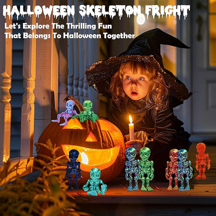 14 PCS Halloween 3D Printed Skeleton Man Animal Fidget Toy, Spooky Party Favors, Classroom Prizes, Sensory Toys for Kids, Halloween Decorations（3.15In/8cm）