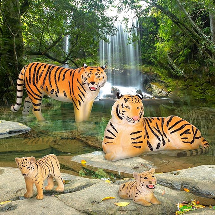 Terra by Battat – 4 Pieces Tiger Family – Realistic Plastic Safari Animals for Kids – Educational Animal Figures – Jungle & Zoo Toy Animals – Imaginative Play – 3+ Years