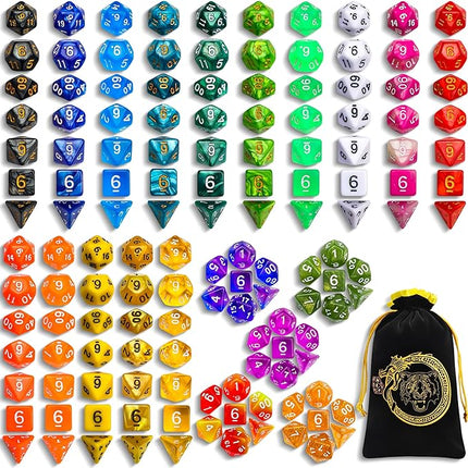 CiaraQ Polyhedral Dice Set - DND Role Playing Dice for Dungeons and Dragons RPG Table Games, Mixed Colors, 140pcs