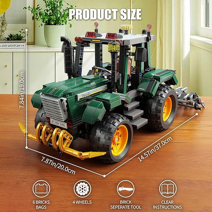 Farm Tractor Building Blocks Set,Wheeled Tractor Building Toys with Mechanical Gear Linkage,STEM Farming Truck Construction Model,Birthday Gift for Adults and Girls Boys 8-14 (1204Pcs)