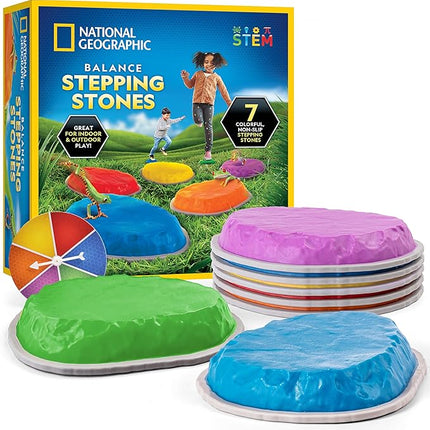 Blue Marble National Geographic Stepping Stones for Kids – 7 Durable, Non-Slip Stones Encourage Toddler Balance & Motor Skills, Indoor & Outdoor Toys, Balance Stones, Obstacle Course