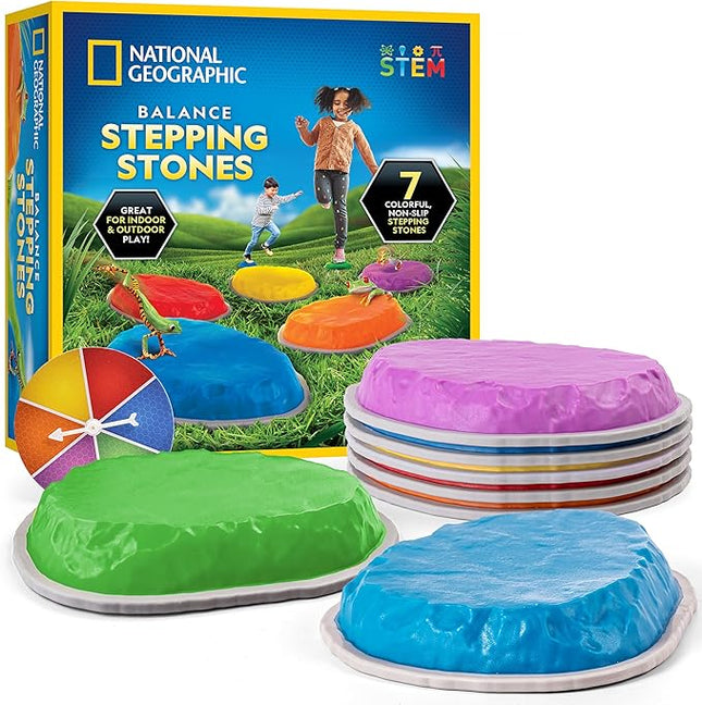 Blue Marble National Geographic Stepping Stones for Kids – 7 Durable, Non-Slip Stones Encourage Toddler Balance & Motor Skills, Indoor & Outdoor Toys, Balance Stones, Obstacle Course