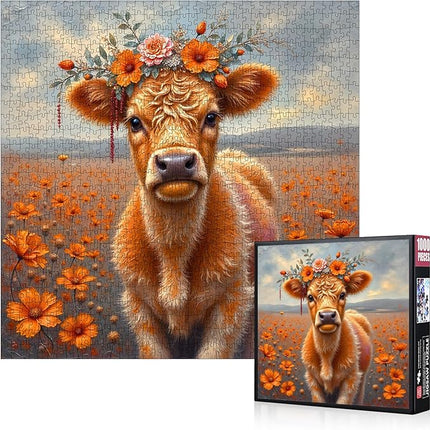 1000pcs Jigsaw Puzzles - Wildflower Yak Scene, Large Paper Puzzle for Adults, Family Interactive Game, DIY Brain Challenge, Scratch-Resistant, Rectangle Shape, Educational Toy Floral Puzzle