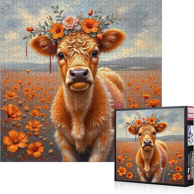 1000pcs Jigsaw Puzzles - Wildflower Yak Scene, Large Paper Puzzle for Adults, Family Interactive Game, DIY Brain Challenge, Scratch-Resistant, Rectangle Shape, Educational Toy Floral Puzzle