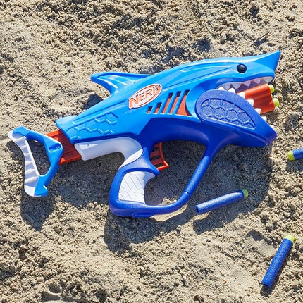 NERF Junior Wild Sharkfire, Easy Play Dart Blaster, 8 Nerf Elite Darts, Nerf Blaster Shark Toys for 6 Year Old Boys & Girls & Up, Outdoor Toys