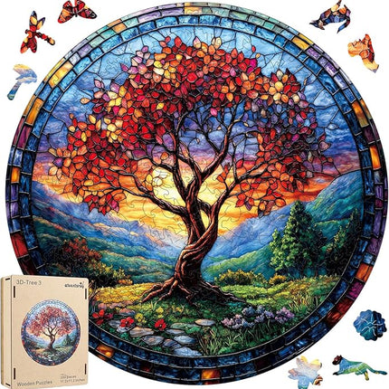 Wooden Puzzles for Adults 500 Pieces, Glass Redwood Tree Jigsaw Puzzles for Kids, 16.5x16.5in, Royal, Unique Shape Adult Puzzles, Irregular Creative for Adults Family Game