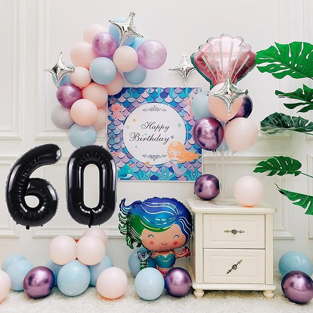 Smlpuame 40 inch Number Balloon 0-9 Black Large Number 60 Balloons,Digital Balloons for Birthday Party Celebration Decorations Supplies, Helium Foil Number Balloons for Wedding Anniversary