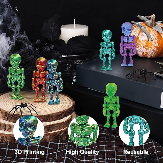 14 PCS Halloween 3D Printed Skeleton Man Animal Fidget Toy, Spooky Party Favors, Classroom Prizes, Sensory Toys for Kids, Halloween Decorations（3.15In/8cm）
