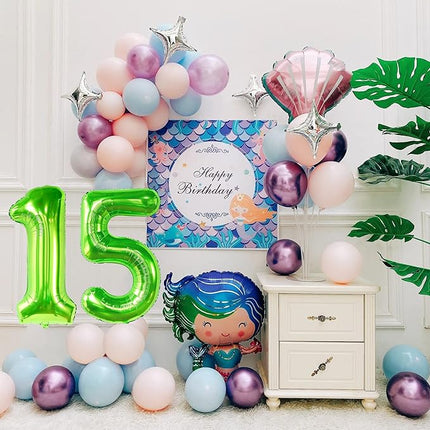 Smlpuame 40 inch Number Balloon 0-9 Green Large Number 15 Balloons,Digital Balloons for Birthday Party Celebration Decorations Supplies, Helium Foil Number Balloons for Wedding Anniversary