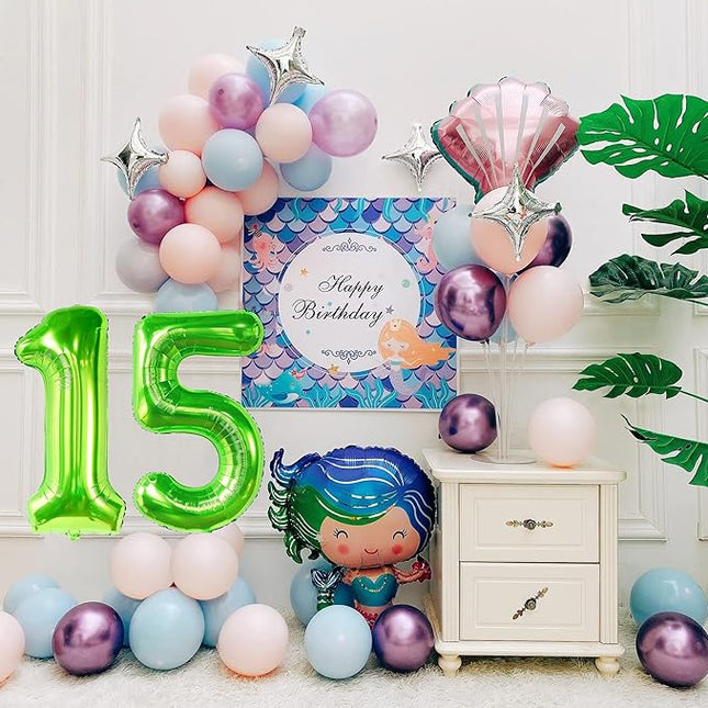 Smlpuame 40 inch Number Balloon 0-9 Green Large Number 15 Balloons,Digital Balloons for Birthday Party Celebration Decorations Supplies, Helium Foil Number Balloons for Wedding Anniversary