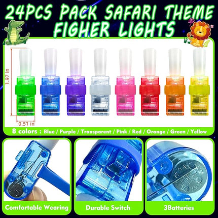 24PCS Jungle Safari Party Favors-LED Finger Lights：Glow-in-the-Dark Light-Up Toys Bulk for Kids,Animal Theme Birthday Party Decorations Supplies, Party Goodie Bags, Classroom Prizes, Fun Gifts