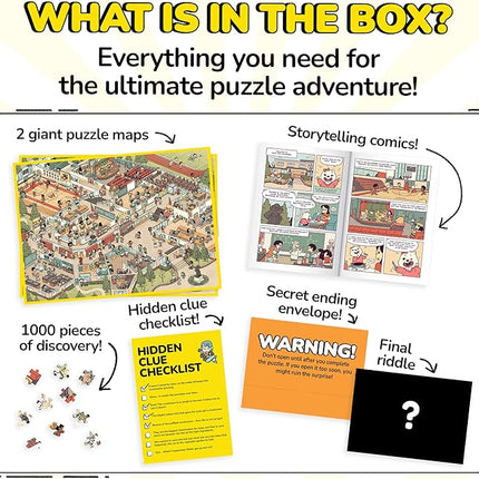 Odd Pieces Jigsaw Puzzles 1000 Pieces - Magic Mystery Story Secret Ending Puzzle - Perfect Game Night for Adults & Kids - Cat Dog Cartoon Theme (Snack Attack)