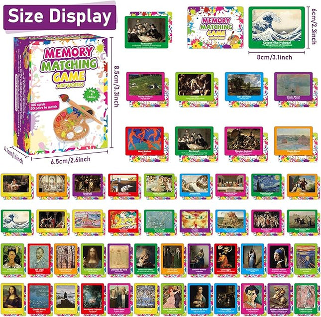 gisgfim 50 Pairs Memory Matching Game Famous Paintings Concentration Memory Card for Adults Learning Educational Game A Fun & Fast Artworks Theme Matching Games