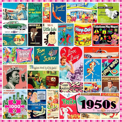 Re-Marks 1950s Pop Culture Puzzle, 1000-Piece Puzzle for All Ages, Family Jigsaw Puzzle