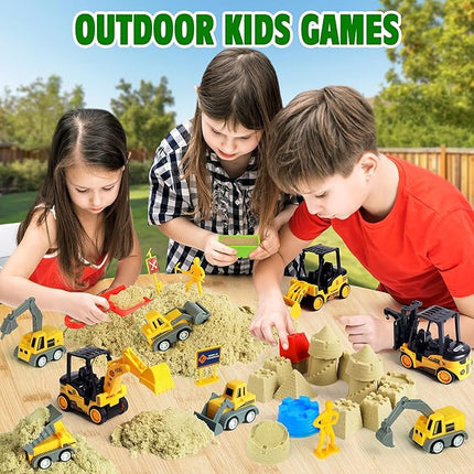 Sand Construction Kit with Big Foldable Sandbox and 2.2lbs Magic Sand, Truck Toys Including Castle Molds and Other Accessories - 36Pc Set for Kids 3+
