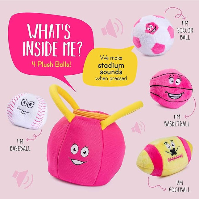 Talking Plush Sports Balls for Toddlers 1-3 | Soft Baby Toys | Set of 4 - Basketball, Baseball, Soccer Ball & Football