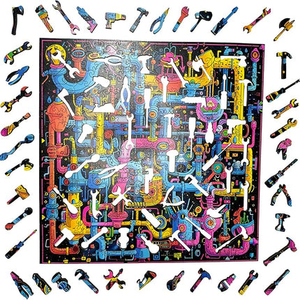 Wooden Jigsaw Puzzle for Adults - Challenging 300 Piece Puzzle with Cool Shapes - Mind Bending Brain Teaser Collection (Sci-Fi Sewer)
