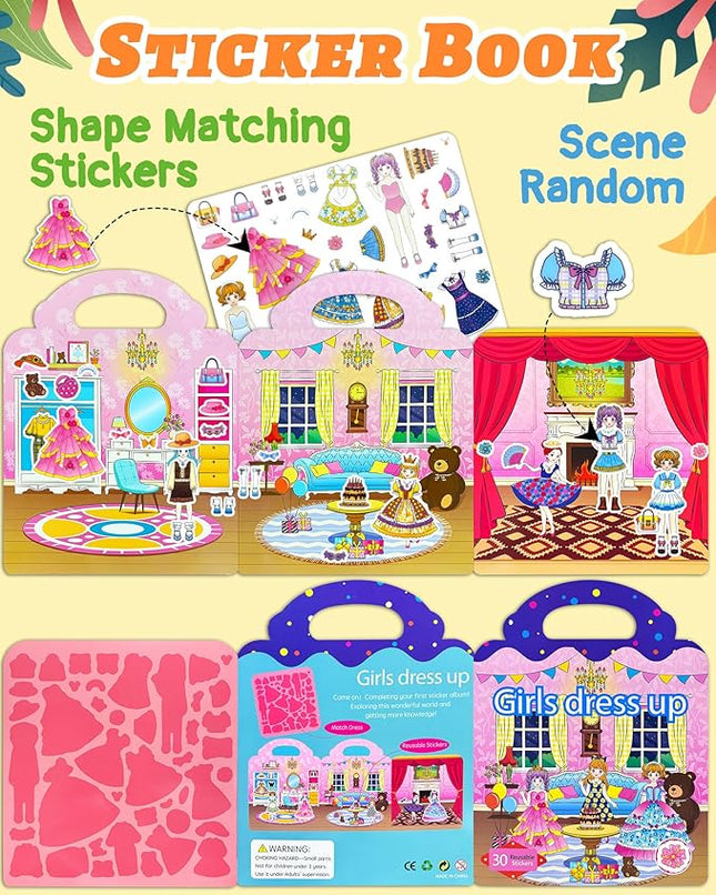 Benresive Reusable Sticker Book for Toddlers 2-4 Years, Fun Travel Stickers for Kids, Waterproof Sticker Books for Toddlers 1-3, Crafts Activities for Todddlers 1-3 2-4 3-5 - Dress Up