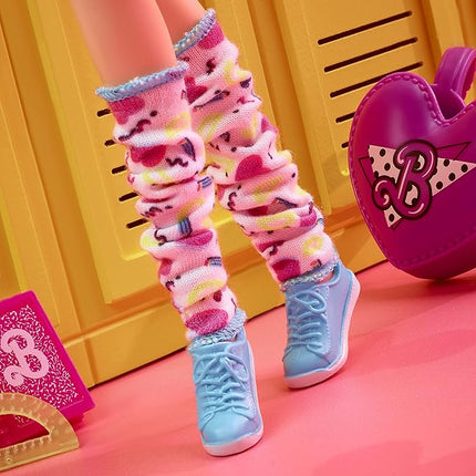 Barbie Rewind Doll, '80s Edition Schoolin' Around Outfit with Varsity Jacket, Acid-Washed Skirt and Rad Accessories