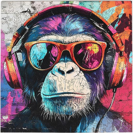 Wooden Puzzles for Adults, Face of Baboon Jigsaw Puzzles 500 Pieces, Modernist Painting Style Adult Puzzles, Family Brain Game Gift, 15.9x15.9 inch