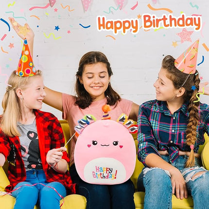 12” Birthday Axolotl Toy Soft Happy Birthday Plush Pillow Cute Axolotl Stuffed Animal Birthday Gifts for Kids, Pink