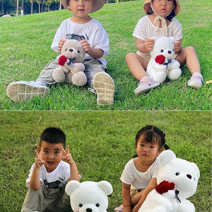 Teddy Bear Plush Stuffed Animal Teddy Bear with Rose,Cute Sweet Bear Great Gift for Your Loved One,Girlfriend Kids Birthday, Valentine, Christmas(18 inches, White)