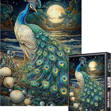 1000pcs Jigsaw Puzzle for Adults - Vibrant Blue and Green Plumage Peacock and Moon Puzzles, Peacock Puzzles for Relaxation & Brain Exercise, Premium Quality Puzzle Games for Family Nights