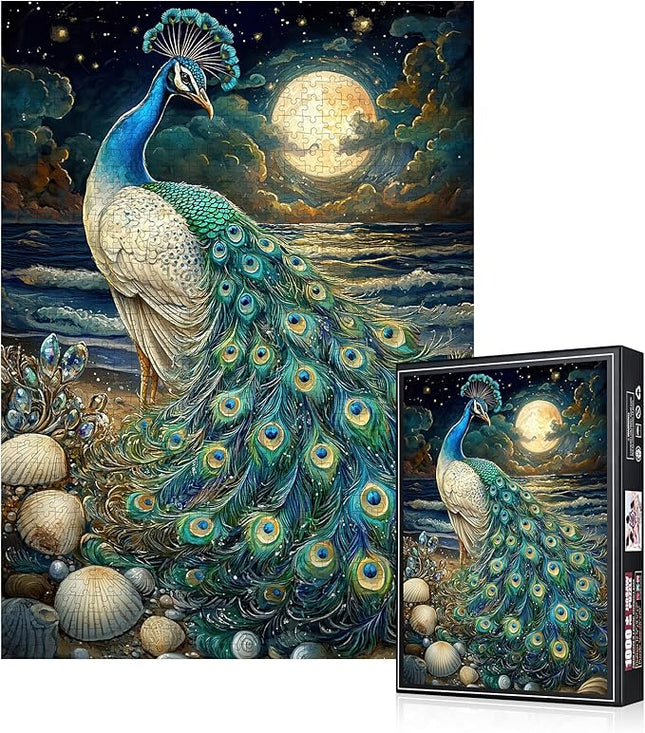 1000pcs Jigsaw Puzzle for Adults - Vibrant Blue and Green Plumage Peacock and Moon Puzzles, Peacock Puzzles for Relaxation & Brain Exercise, Premium Quality Puzzle Games for Family Nights