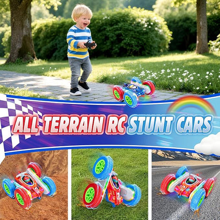 Remote Control Car for Kids Toys with Shiny Electroplated Finish, RC Cars Stunt Toy with LED Lights, 2.4GHz Double-Sided 360° Flips, USB-C Fast Charging, Perfect Birthday Xmas Gift for Boys