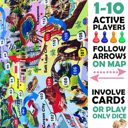 QUOKKA Board Game 1 to 10 Players - Learning, Educational - Geography, United States - 120 Question Cards, Top Facts - Indoor, Outdoor - Kids, Teens, Adults, Family