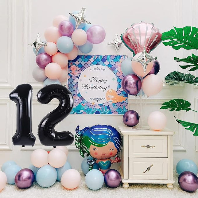 Smlpuame 40 inch Number Balloon 0-9 Black Large Number 12 Balloons,Digital Balloons for Birthday Party Celebration Decorations Supplies, Helium Foil Number Balloons for Wedding Anniversary