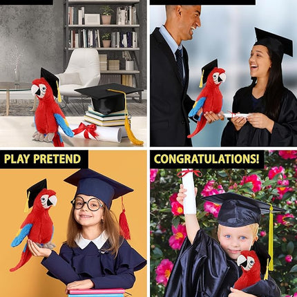 DolliBu Red Parrot Graduation Plush Toy - Super Soft Plush Graduation Stuffed Animal Dress Up with Graduation Cap with Tassel Outfit - Congratulatory Graduation Gift with Personalization - 15 inch
