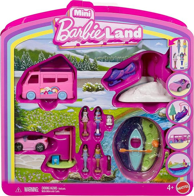 Barbie Mini BarbieLand 4-Pack Doll & Toy Vehicle Set with 4 1.5-inch Dolls & 4 Iconic Toy Vehicles with Color-Change Surprise