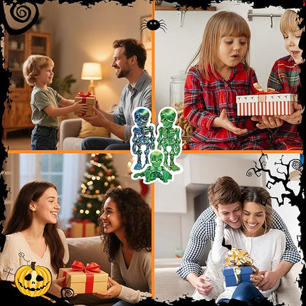 14 PCS Halloween 3D Printed Skeleton Man Animal Fidget Toy, Spooky Party Favors, Classroom Prizes, Sensory Toys for Kids, Halloween Decorations（3.15In/8cm）