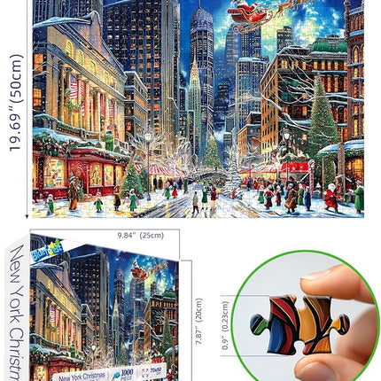 Blueforest Christmas Jigsaw Puzzle 1000 Pieces for Adults - 27.5x19.7 Inches City Night Scene with Santa Sleigh, Challenging Fun Adult Puzzles Home Decor