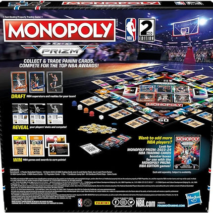 Monopoly Prizm: NBA 2nd Edition Board Game | Monopoly Game with 2023-24 Panini NBA Trading Cards | Ages 8 and Up | 2 to 4 Players | Basketball Games