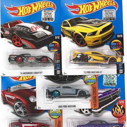 Hot Wheels Muscle Car Madness 5 Pack Random Diecast Bundle Set with Various Corvettes, Mustangs, Camaros, Chargers, GTO"s, Firebirds, Shelby, and More
