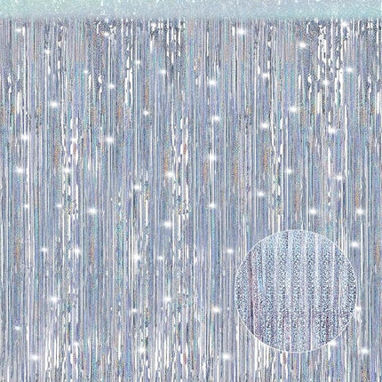 2 Pack Laser Silver Foil Fringe Curtains Streamers Party Decorations 3.3 x 8.2 ft, Pink Tinsel Curtain Fringe Backdrop for Parties, Door Fringe Birthday Streamers, Barbie Backdrop Birthday Decorations
